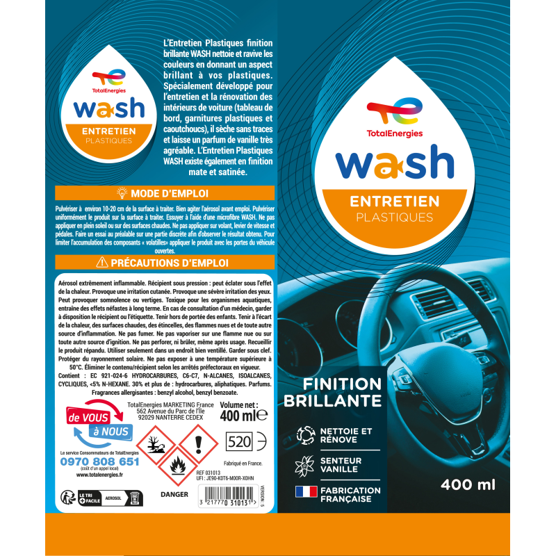 Entretien plastique finition brillante 400ml WASH