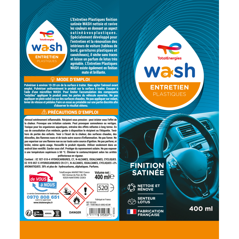 Produit entretien plastique 400ml WASH