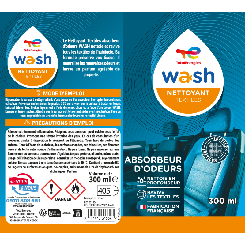 Nettoyant textile voiture 300ml WASH