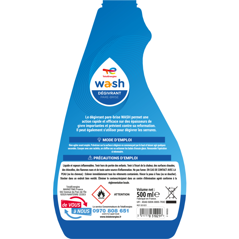 Spray dégivrant pare-brise 500ml WASH